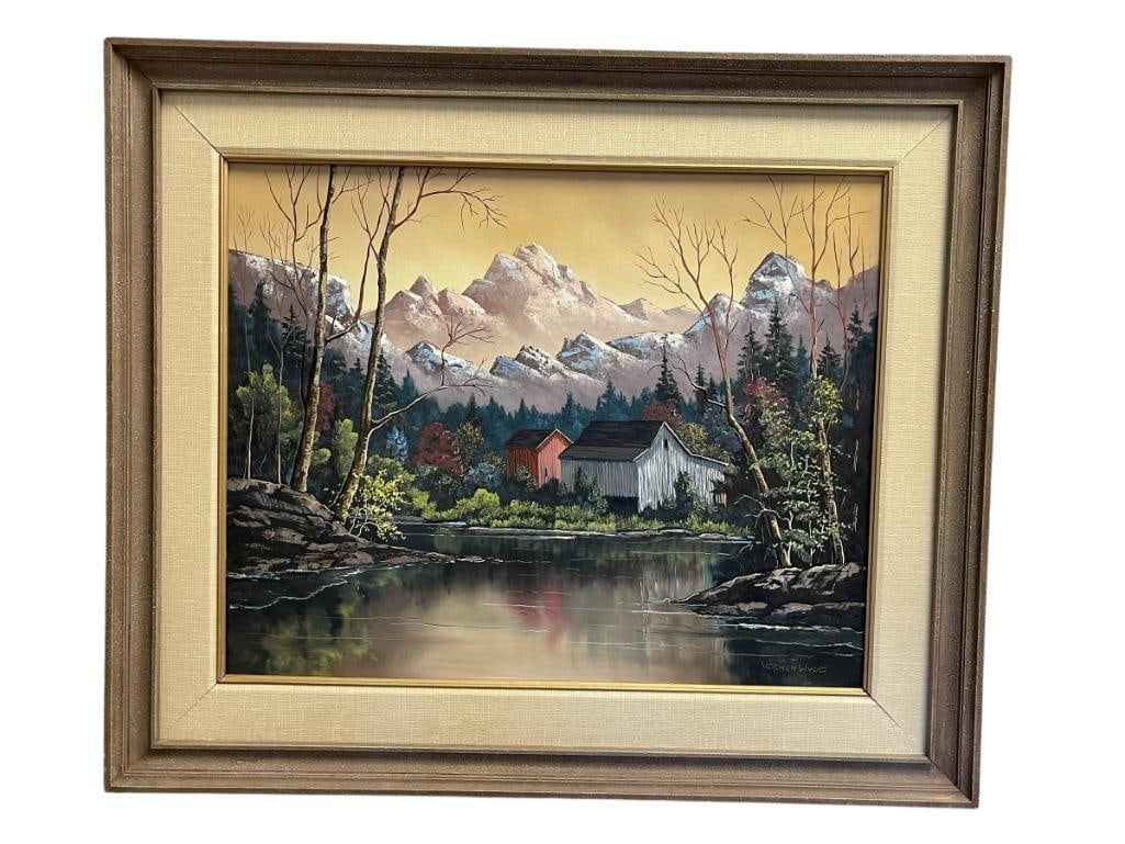VERNON WOOD AMERICAN ARTIST ORIGINAL OIL ON CANVAS LANDSCAPE PAINTING (1 of 8)
