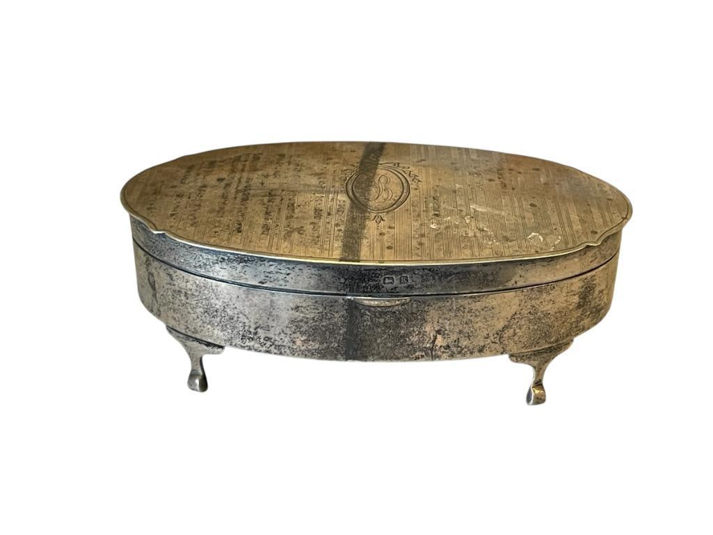 EARLY 20TH CENTURY ENGLISH STERLING SILVER FOOTED JEWELRY CASKET TOTAL WEIGHT 146 GRAMS (1 of 8)