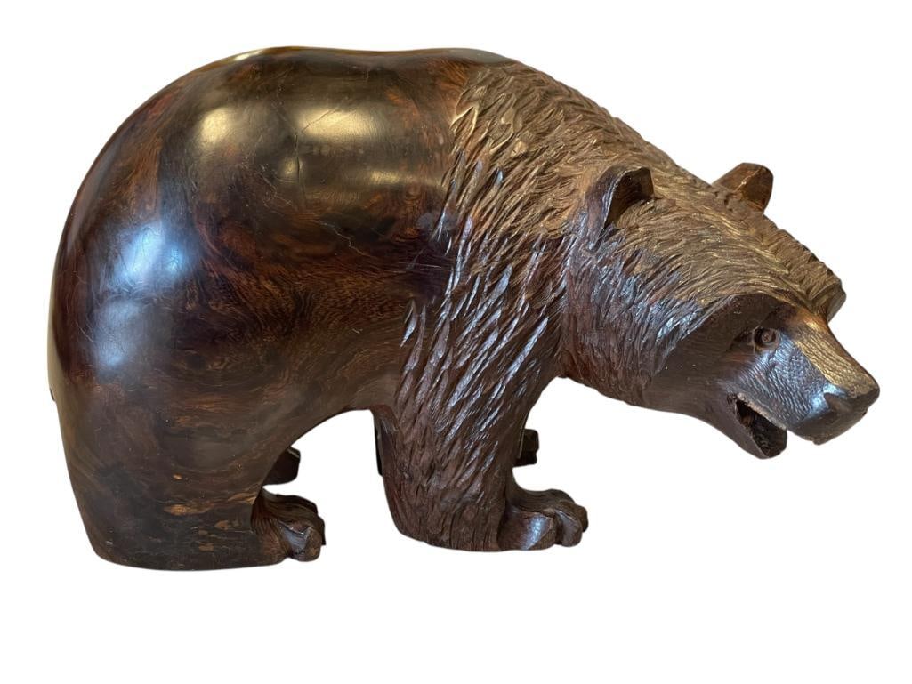 LARGE HAND CARVED GRIZZLY BEAR IRON WOOD STATUE: DOES HAVE SCRATCHES ON THE BACK SIDE 8 /2" L 