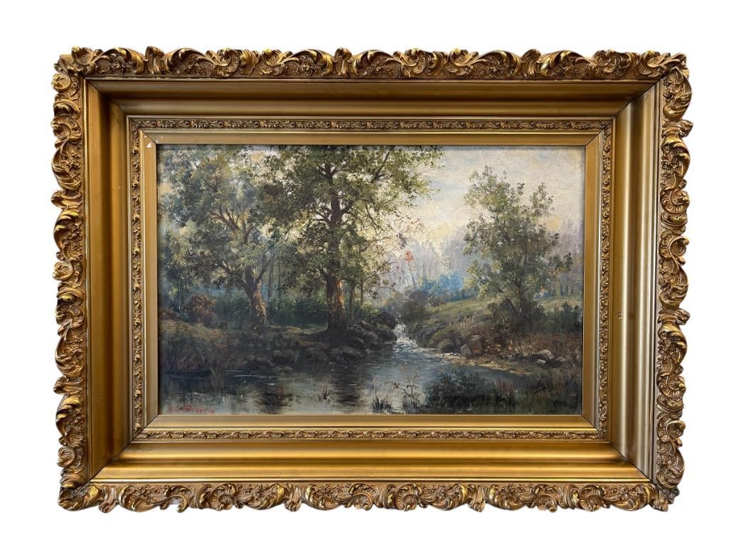 EARLY 20TH CENTURY ANTIQUE ORIGINAL OIL ON CANVAS EUROPEAN LANDSCAPE PAINTING SIGNED (1 of 10)