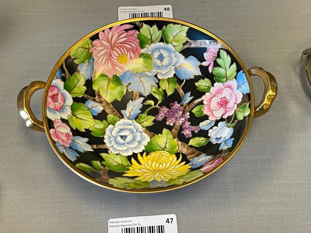 20TH CENTURY HAND PAINTED NIPPON PORCELAIN FOOTED BOWL - 2