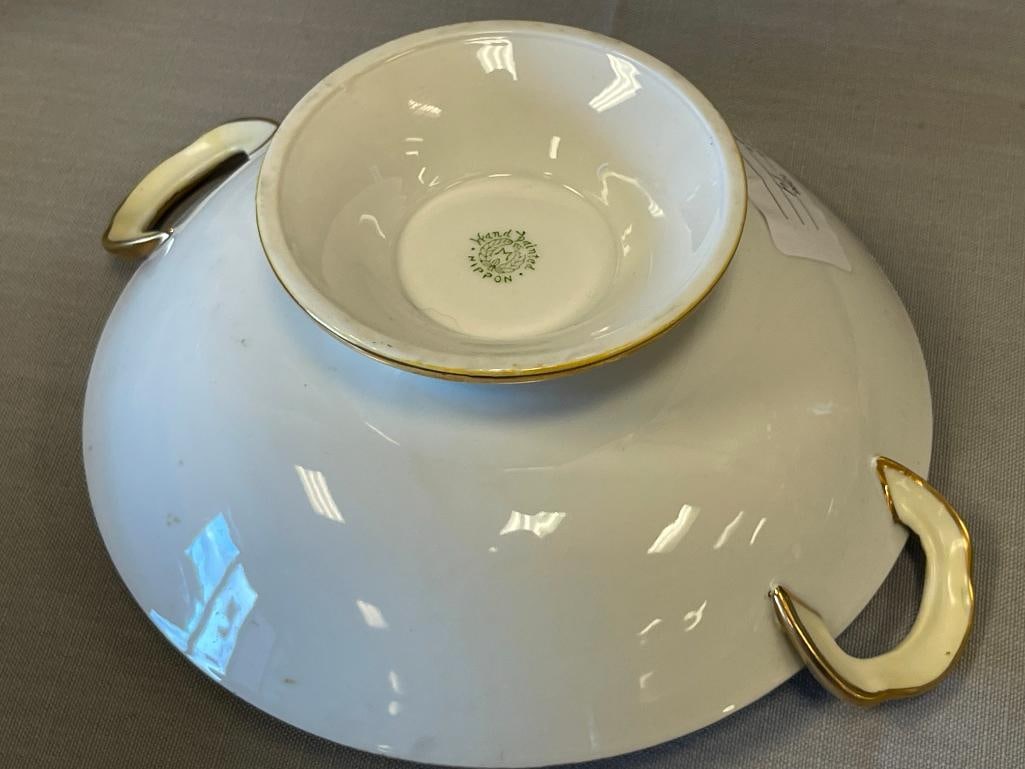 20TH CENTURY HAND PAINTED NIPPON PORCELAIN FOOTED BOWL - 5