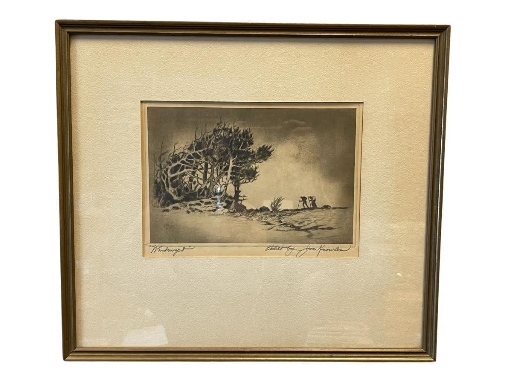 JOE KNOWLES WASHINGTON ARTIST DRY POINT ETCHING TITLED WIND SWEPT NO. 133 SECOND EDITION (1 of 9)