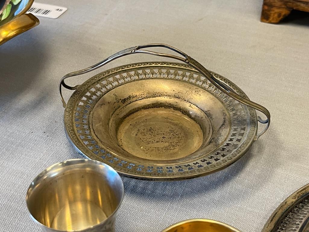 EARLY 20TH CENTURY STERLING SILVER HOLLOWARE BOWL, BASKET, SHOT GLASS, BABY CUP 268 GRAMS - 8
