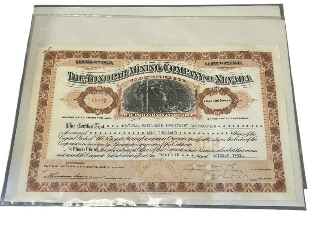 THE GOLDFIELD THE CONSOLIDATED MINES CO. / THE TONOPAH MINING CO. OF NEVADA STOCK CERTIFICATES (1 of 10)