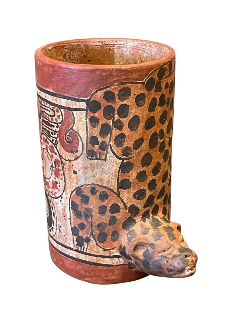 MESOAMERICAN STYLE HAND CRAFTED TERRACOTA VASE WITH PROTRUDING JAGUAR HEAD (1 of 8)