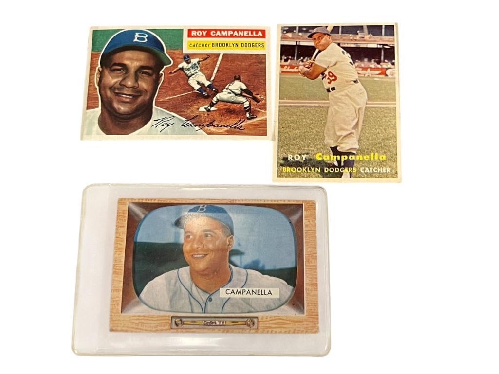 THREE 1950'S ROY CAMANELLA BASEBALL CARDS INCLUDING 1956 TOPPS #101, 1957 TOPPS #210, 1955 BOWMAN (1 of 11)