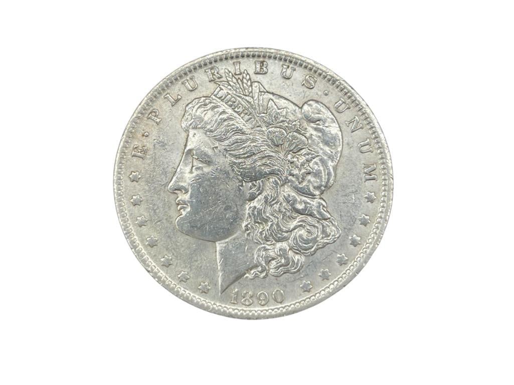 1890-O U.S. MORGAN SILVER DOLLAR AU: NUMISMATIC FUNDING CORPORATION GRADED AU, 90% SILVER