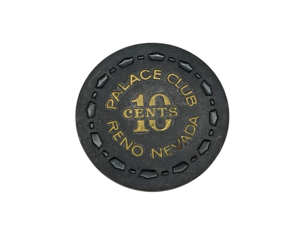 1960'S PALACE CLUB RENO, NEVADA 10 CENTS CASINO CHIP BLACK WITH SMALL CROWN MOLD: RARE CASINO CHIP 