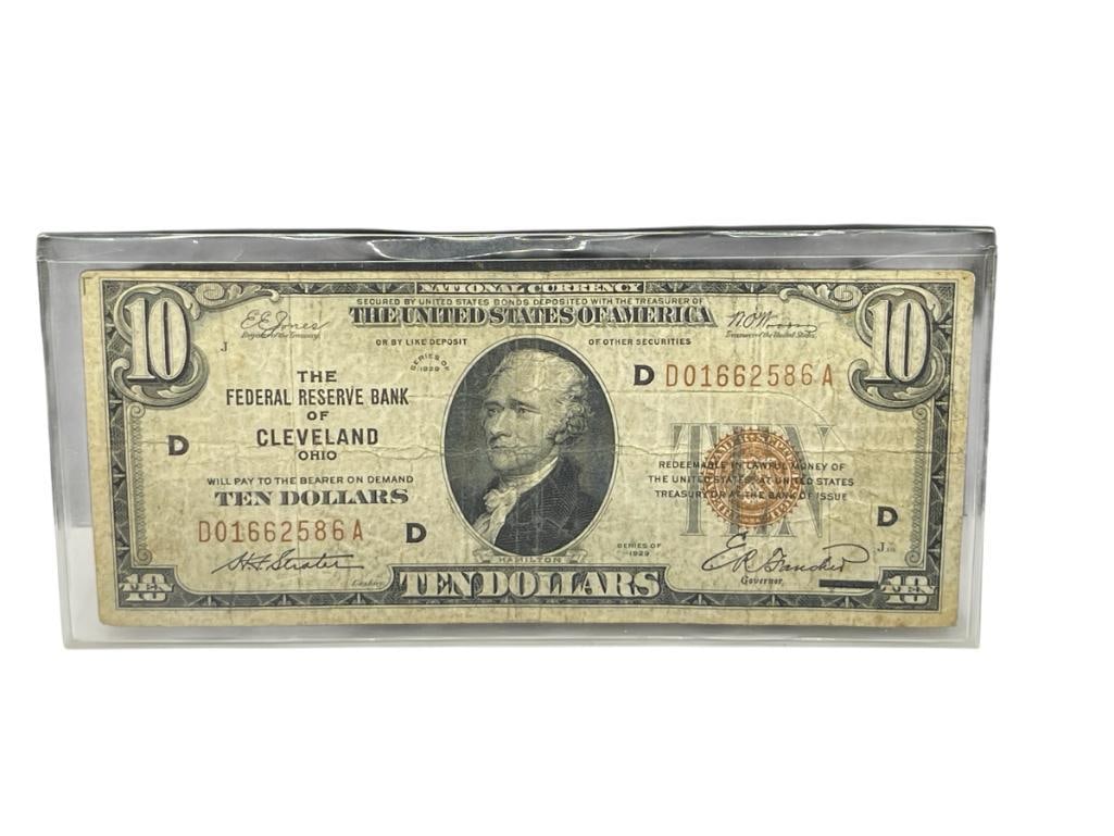 1929 U.S. $10 BANK NOTE FEATURING BROWN SEAL THE FEDERAL RESERVE BANK OF CLEVELAND, OHIO (1 of 8)