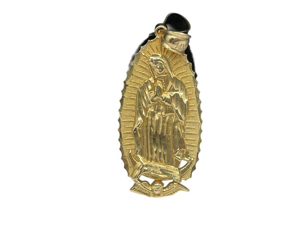 14K YELLOW GOLD VIRGIN MARY RELIGIOUS PENDANT: FEATURING EXCEPTIONAL DETAIL 1 3/4", 5.13 GRAMS 