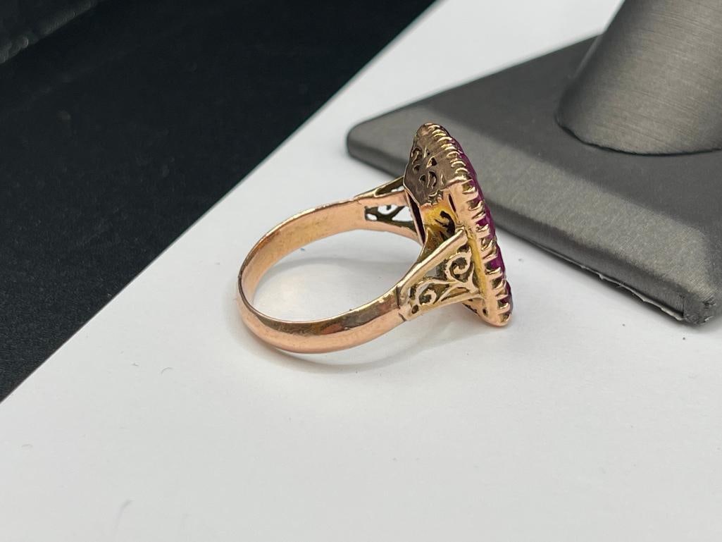 ANTIQUE 10K ROSE GOLD OVAL CUT RUBY RING - 4