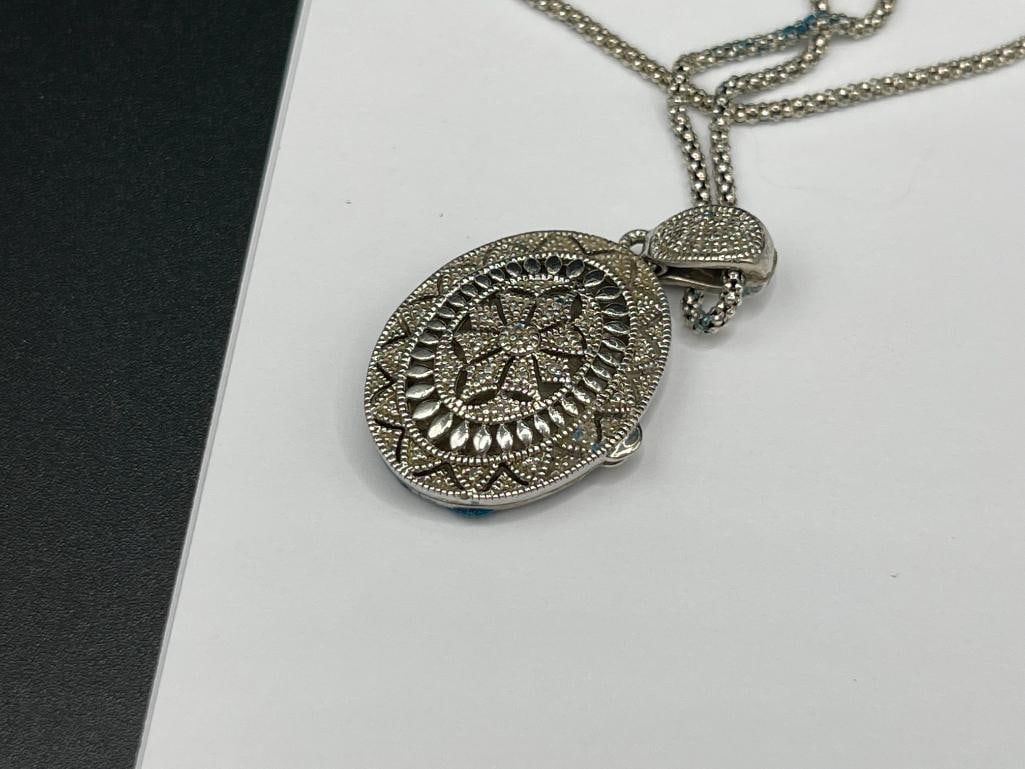 DESIGNER SIGNED RPG STERLING SILVER DIAMOND LOCKET AND STERLING SILVER NECKLACE - 3