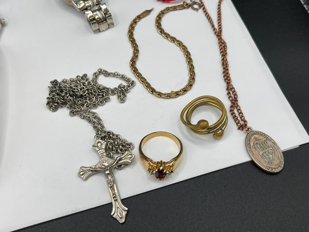ASSORTED COSTUME JEWELRY INCLUDING RINGS, NECKLACES, WATCHES, AND MORE - 6