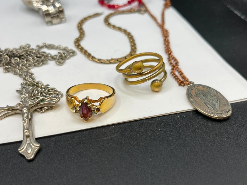 ASSORTED COSTUME JEWELRY INCLUDING RINGS, NECKLACES, WATCHES, AND MORE - 7