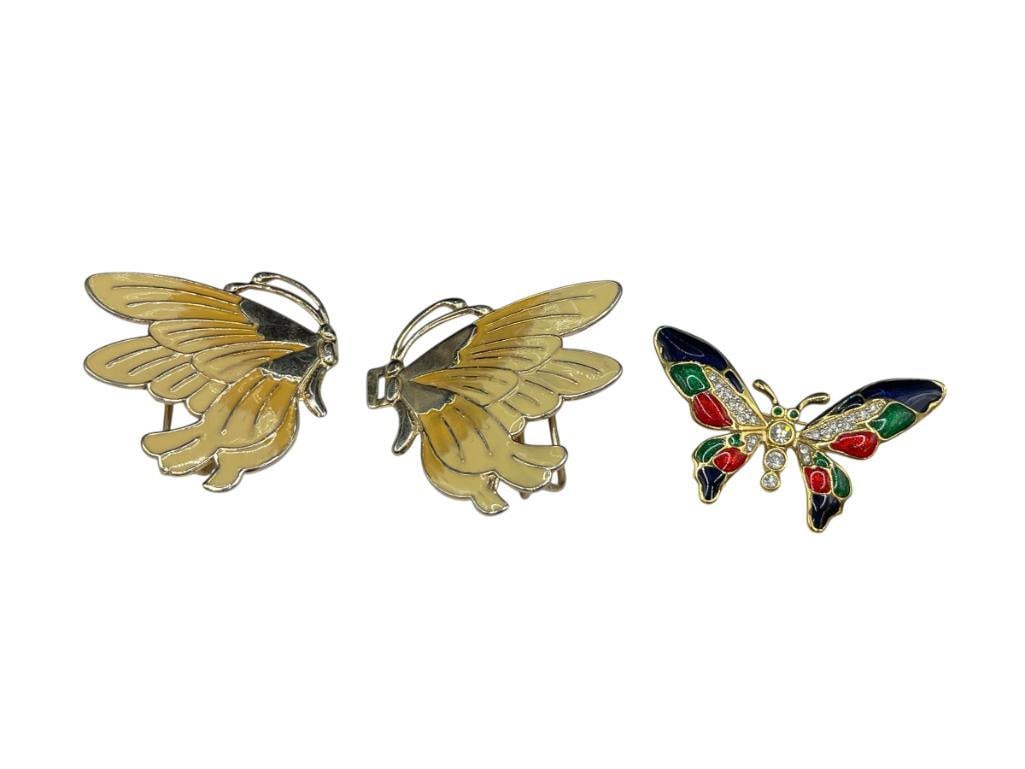 FIGURAL BUTTERFLY COSTUME JEWELRY BROOCH AND BUCKLE FEATURING ENAMELED DESIGNS (1 of 7)