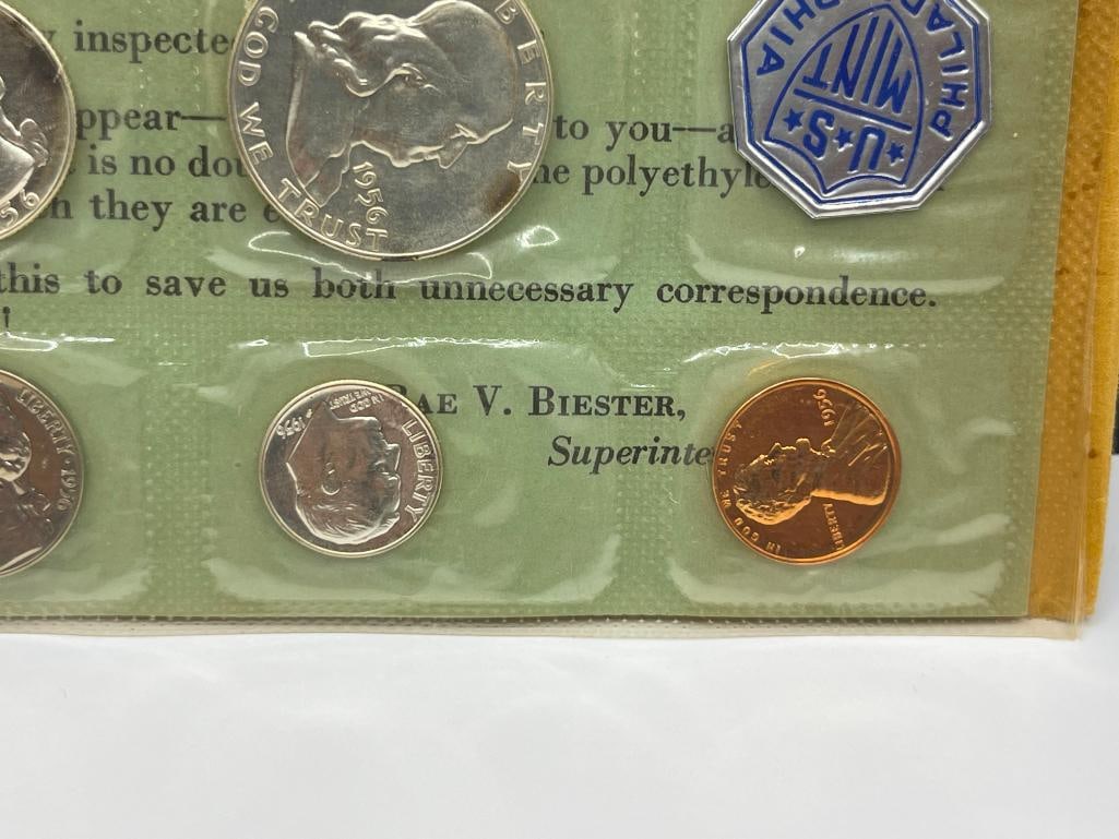 1956 U.S. PROOF SET FEATURING THREE 90% SILVER DOLLARS - 3