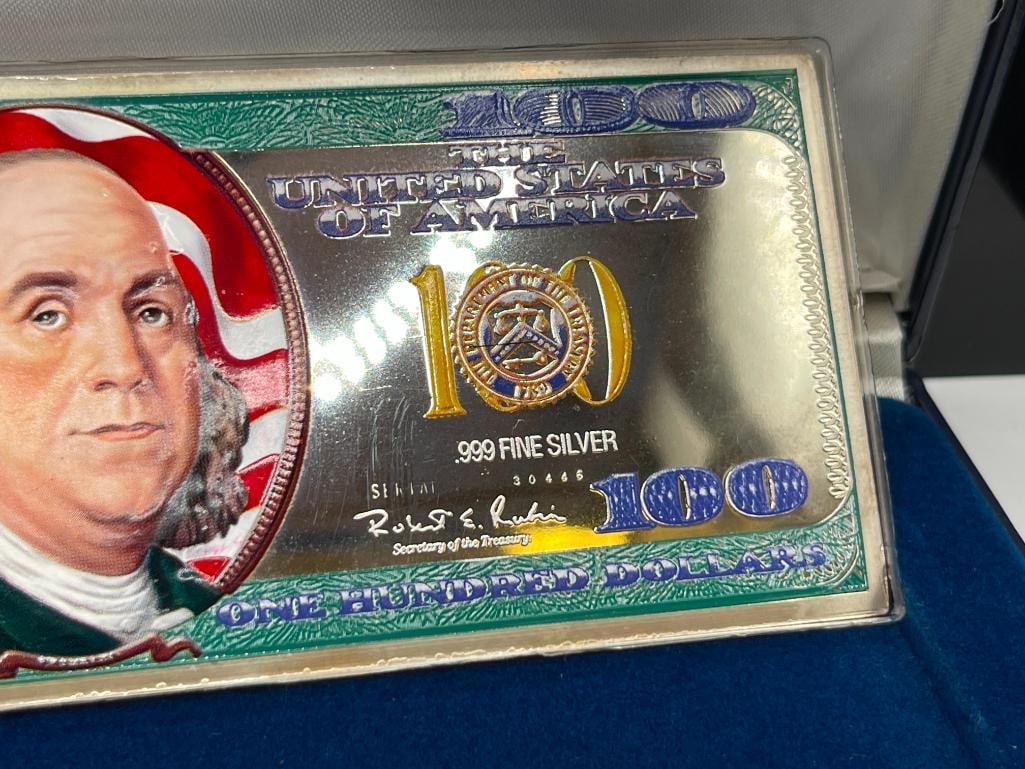 2000 COLORIZED .999 FINE SILVER FOUR TROY OUNCE SILVER $100 CURRENCY NOTE - 5