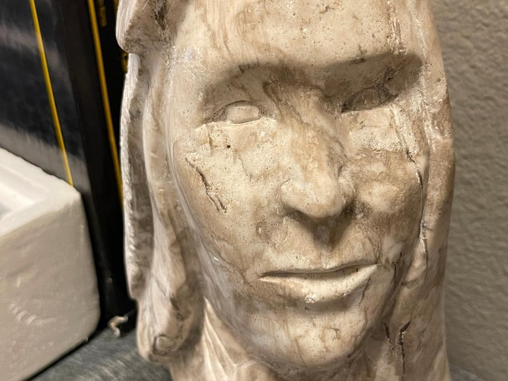 MIKE TOLEDO ARIZONA NAVAJO SCULPTOR LARGE CARVED ALABASTER SCULPTURE BUST - 3