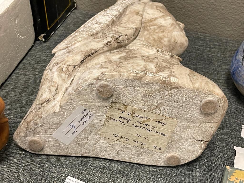 MIKE TOLEDO ARIZONA NAVAJO SCULPTOR LARGE CARVED ALABASTER SCULPTURE BUST - 9