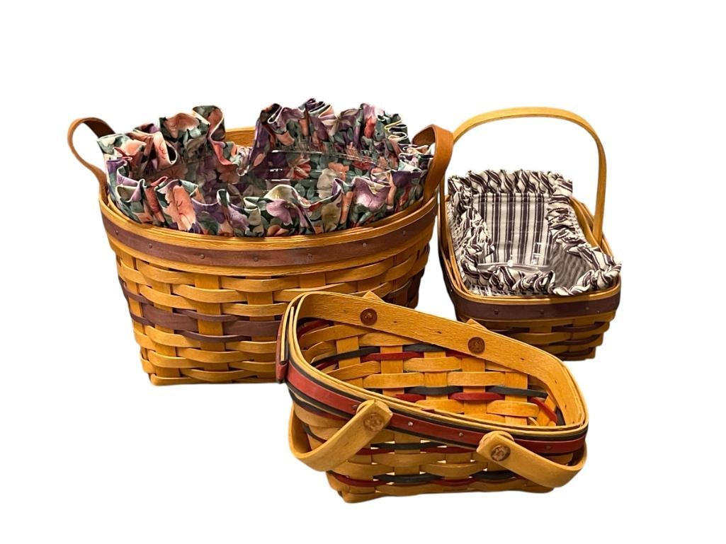 THREE 1990'S LONGABERGER HAND WOVEN MAPLE BASKETS (1 of 10)