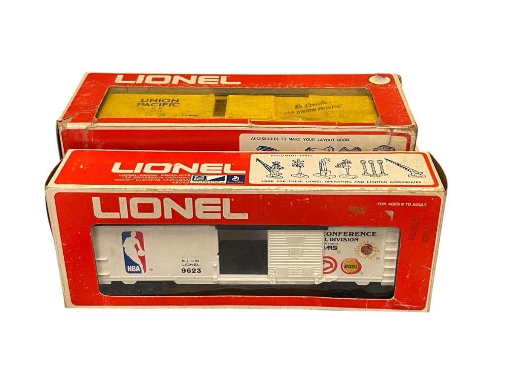 LIONEL O GAUGE BOX CARS A&P REEFER 6-9875, UNION PACIFIC BOX CAR 6-9717, AND NBA EASTERN BOX CAR (1 of 11)
