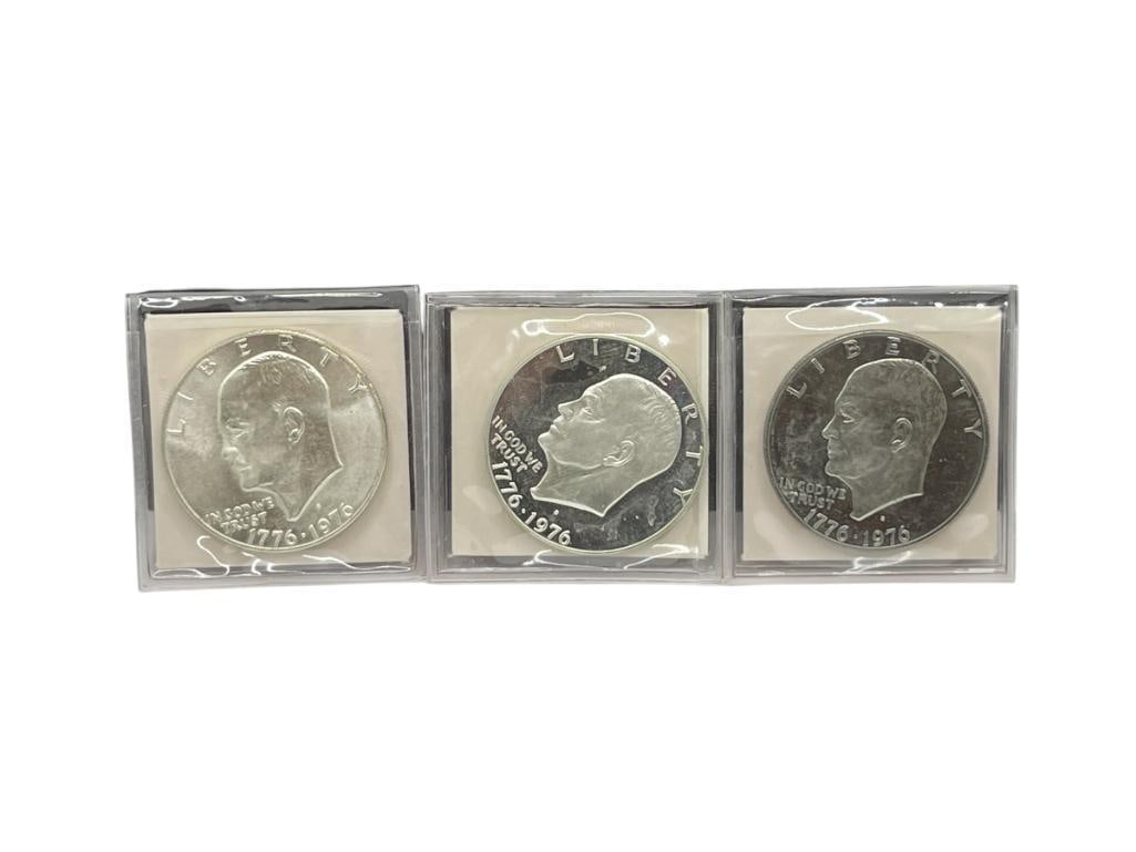 THREE 1976-S U.S. BICENTENNIAL EISENHOWER DOLLARS INCLUDING TWO 40% SILVER DOLLARS (1 of 11)