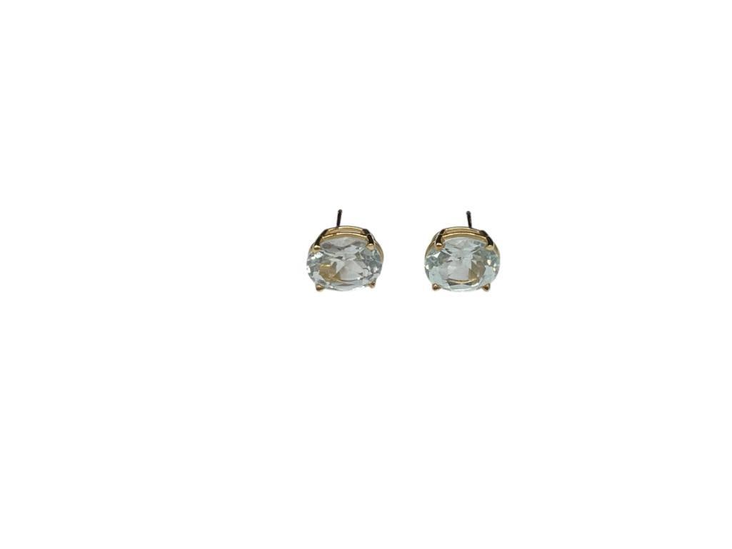 14K YELLOW GOLD OVAL CUT AQUAMARINE POST EARRINGS: NO BACKS INCLUDED 2.00CT EACH, 4.00CTTW, 1.51 GRAMS 