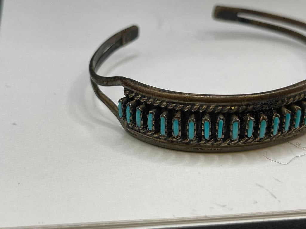 ANTIQUE OLD PAWN STERLING SILVER NAVAJO LEO G. HARVEY SIGNED TURQUOISE NEEDLEPOINT JEWELRY SET - 10