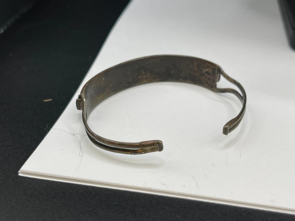 ANTIQUE OLD PAWN STERLING SILVER NAVAJO LEO G. HARVEY SIGNED TURQUOISE NEEDLEPOINT JEWELRY SET - 11