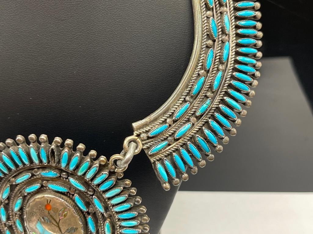 ANTIQUE OLD PAWN STERLING SILVER NAVAJO LEO G. HARVEY SIGNED TURQUOISE NEEDLEPOINT JEWELRY SET - 16