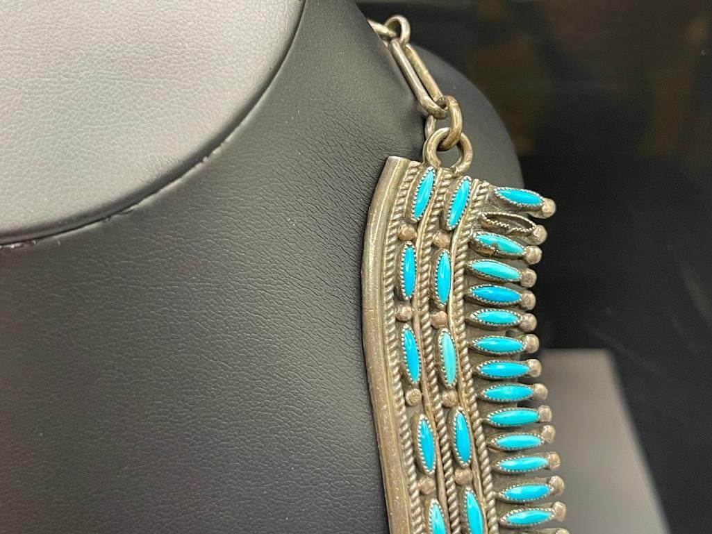 ANTIQUE OLD PAWN STERLING SILVER NAVAJO LEO G. HARVEY SIGNED TURQUOISE NEEDLEPOINT JEWELRY SET - 17