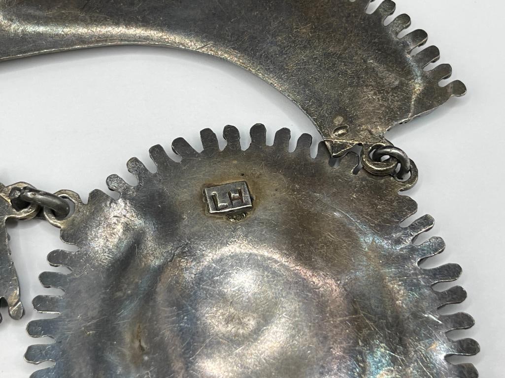 ANTIQUE OLD PAWN STERLING SILVER NAVAJO LEO G. HARVEY SIGNED TURQUOISE NEEDLEPOINT JEWELRY SET - 19