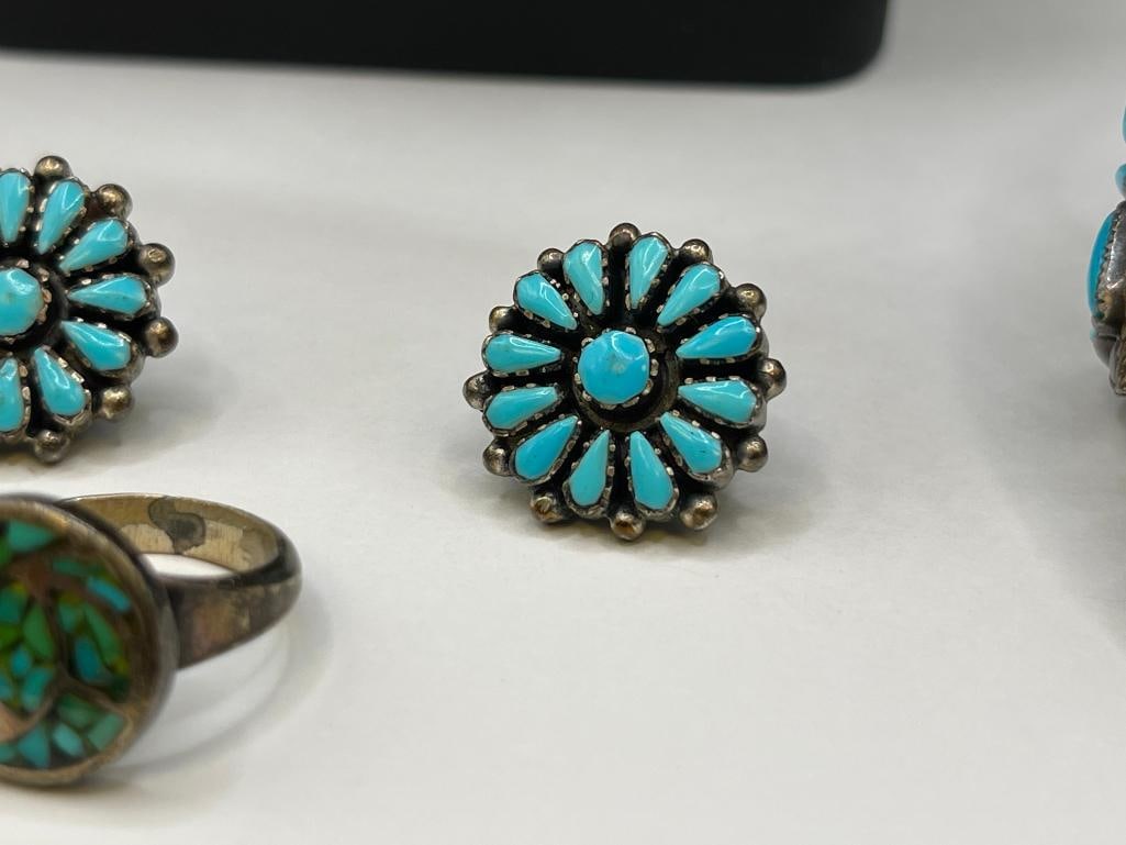 ANTIQUE OLD PAWN STERLING SILVER NAVAJO LEO G. HARVEY SIGNED TURQUOISE NEEDLEPOINT JEWELRY SET - 8