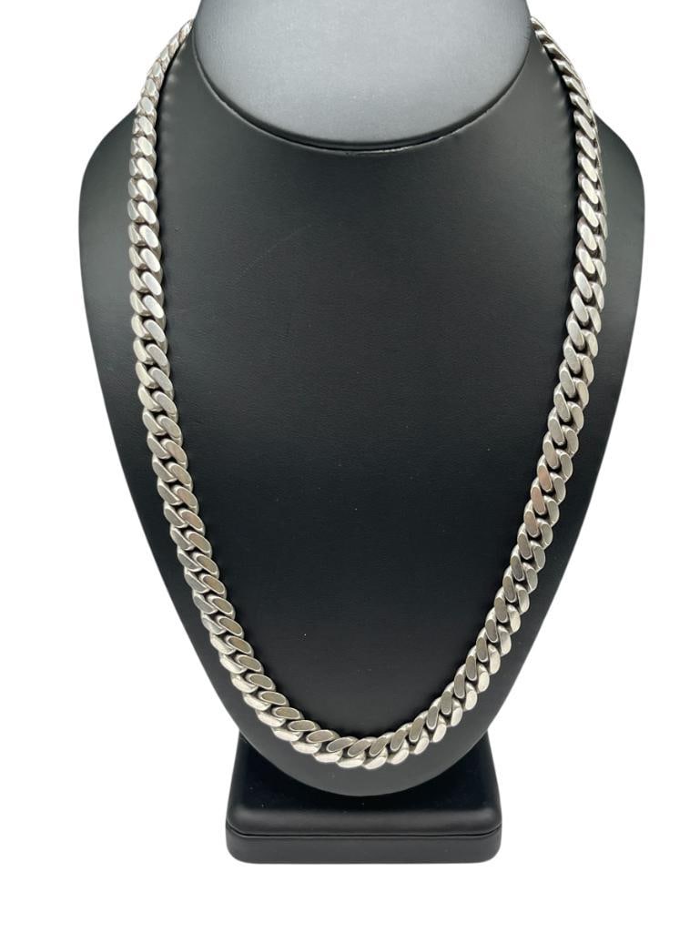 VINTAGE DESIGNER SIGNED ITALIAN STERLING SILVER LINK CHAIN NECKLACE: 22" X 3/8", 108.79 GRAMS 