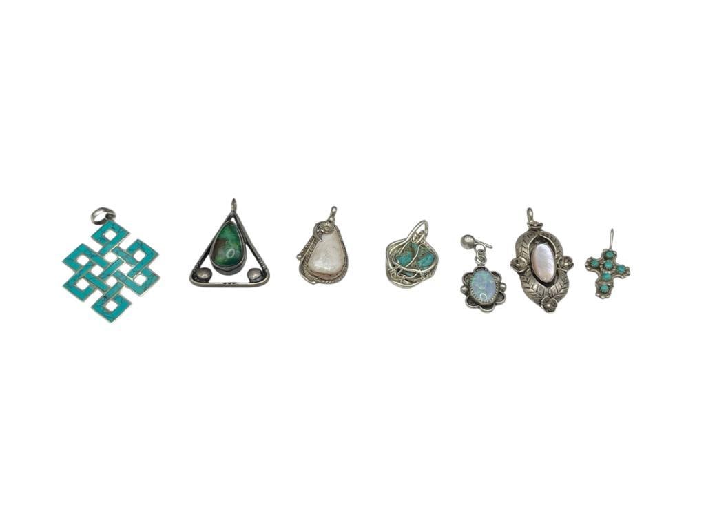SIX VINTAGE STERLING SILVER STONE PENDANTS AND ONE SINGLE STERLING SILVER STONE EARRING (1 of 7)