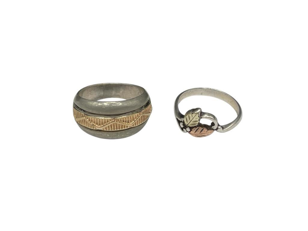TWO DESIGNER SIGNED STERLING SILVER AND GOLD ACCENTED RINGS (1 of 5)