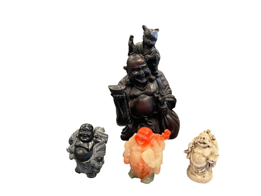 FOUR RESIN AND COMPOSITE LAUGHING BUDDHA FIGURES (1 of 18)