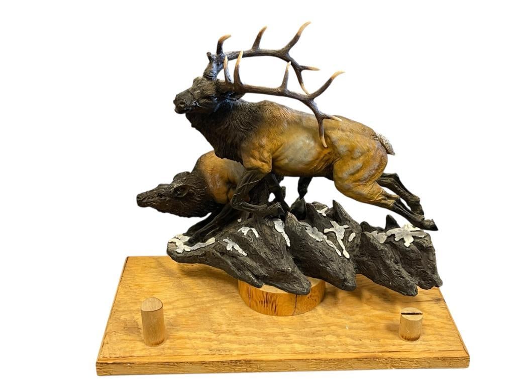 RESIN BULL AND COW ELK WILDLIFE SCULPTURE (1 of 15)
