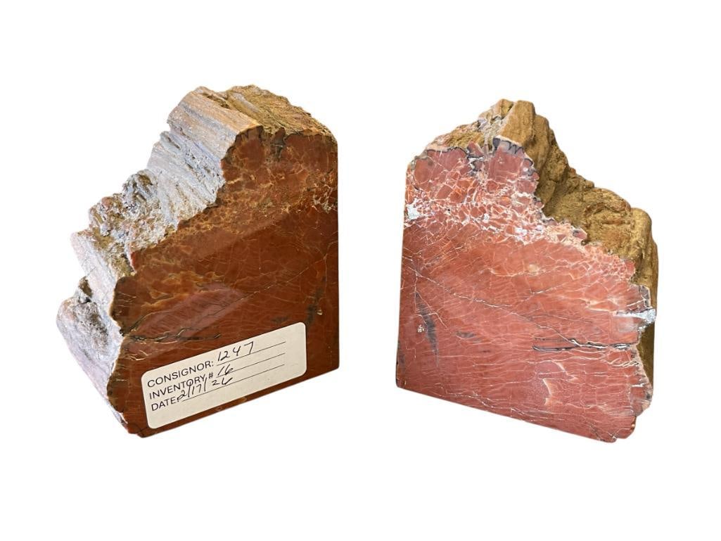 AGATIZED PETRIFIED WOOD POLISHED BOOKENDS BRICK RED IN COLOR (1 of 8)