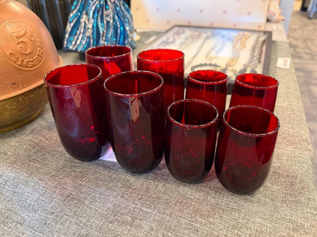 VINTAGE ANCHOR HOCKING RUBY RED DRINKING GLASSES - 4