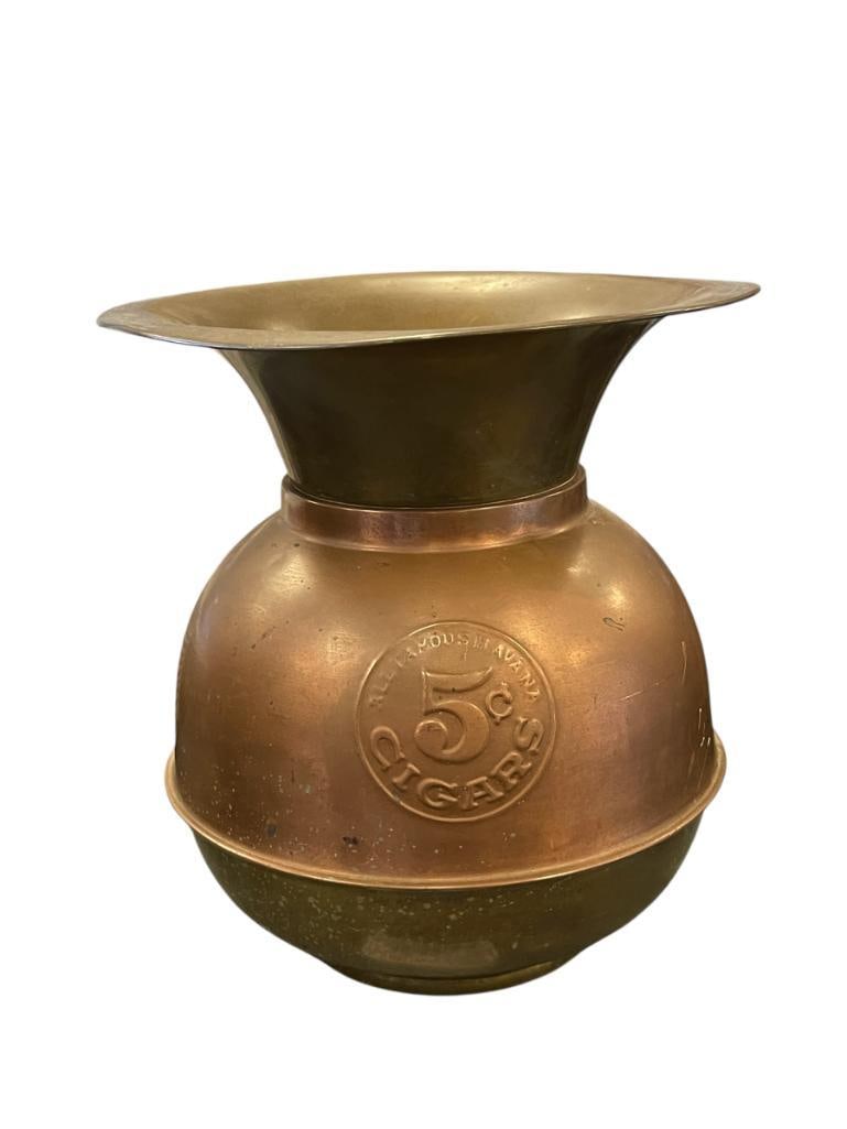 ALL FAMOUS HAVANA 5 CENT CIGARS REPRODUCTION COPPER AND BRASS SPITTOON (1 of 6)