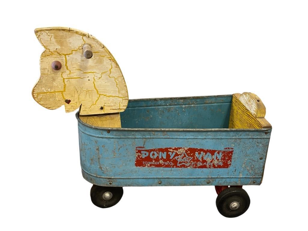 1950'S PONY MAN TOY BY TOWNER TOYS HORSE HEAD WHEELED WAGON WITH ROCKING FUNCTION (1 of 7)