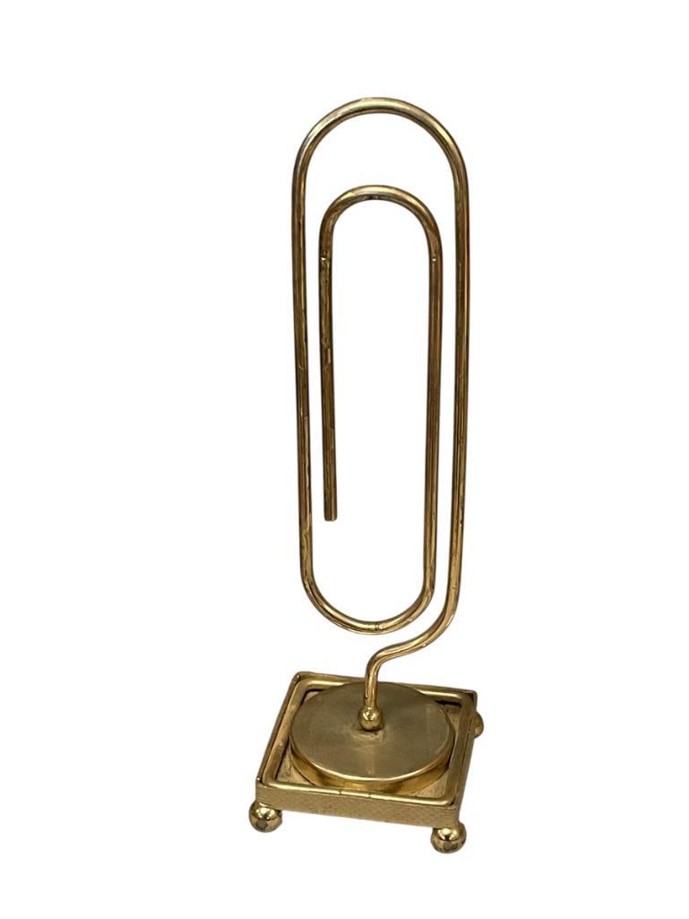 BALL FOOTED PAPERCLIP SHAPED LETTER HOLDER: FAINT GOLD FINISH 8 1/2" H 