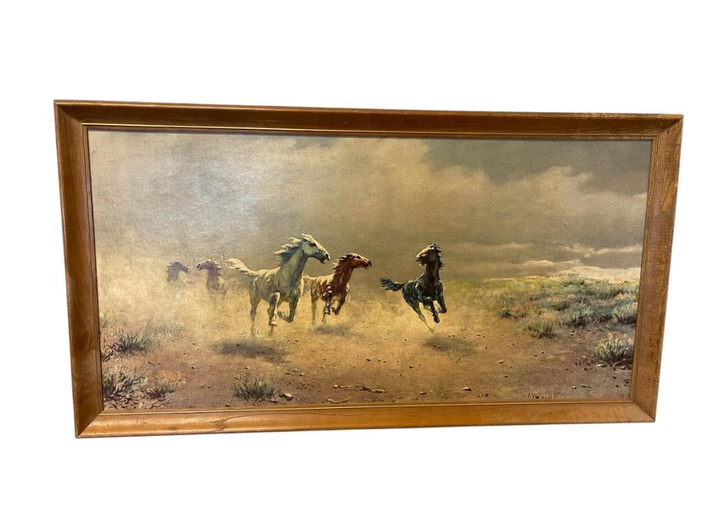 AUGUST ALBO ESTONIA BORN ARTIST PRINT ON BOARD TITLED FREE AS THE WIND CIRCA 1960'S (1 of 6)