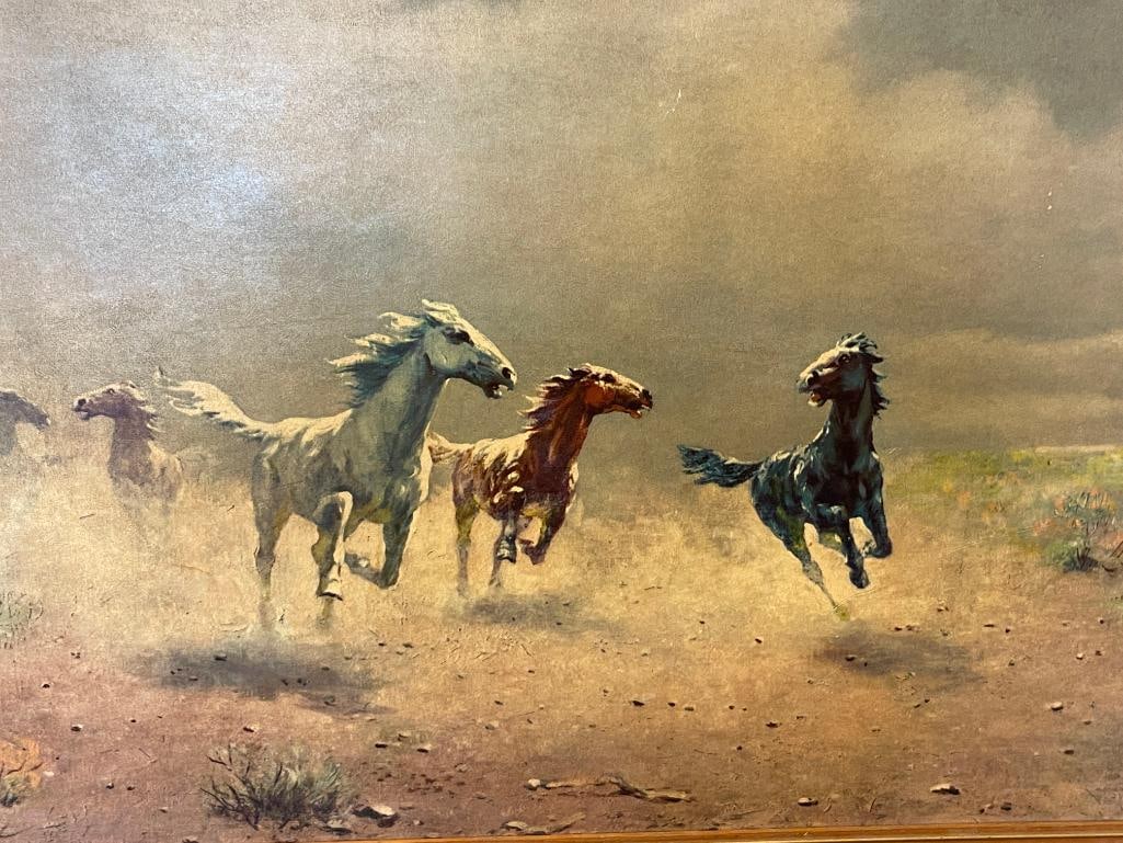 AUGUST ALBO ESTONIA BORN ARTIST PRINT ON BOARD TITLED FREE AS THE WIND CIRCA 1960'S - 2