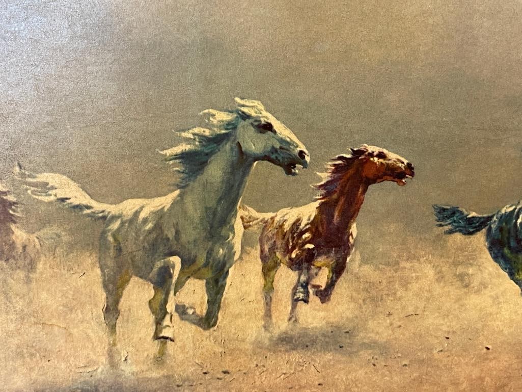 AUGUST ALBO ESTONIA BORN ARTIST PRINT ON BOARD TITLED FREE AS THE WIND CIRCA 1960'S - 3