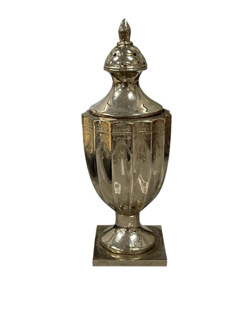 VINTAGE GODINGER SILVER ART CO. NEOCLASSICAL STYLED FOOTED SHAKER: MARKED ON THE BOTTOM 5" H 