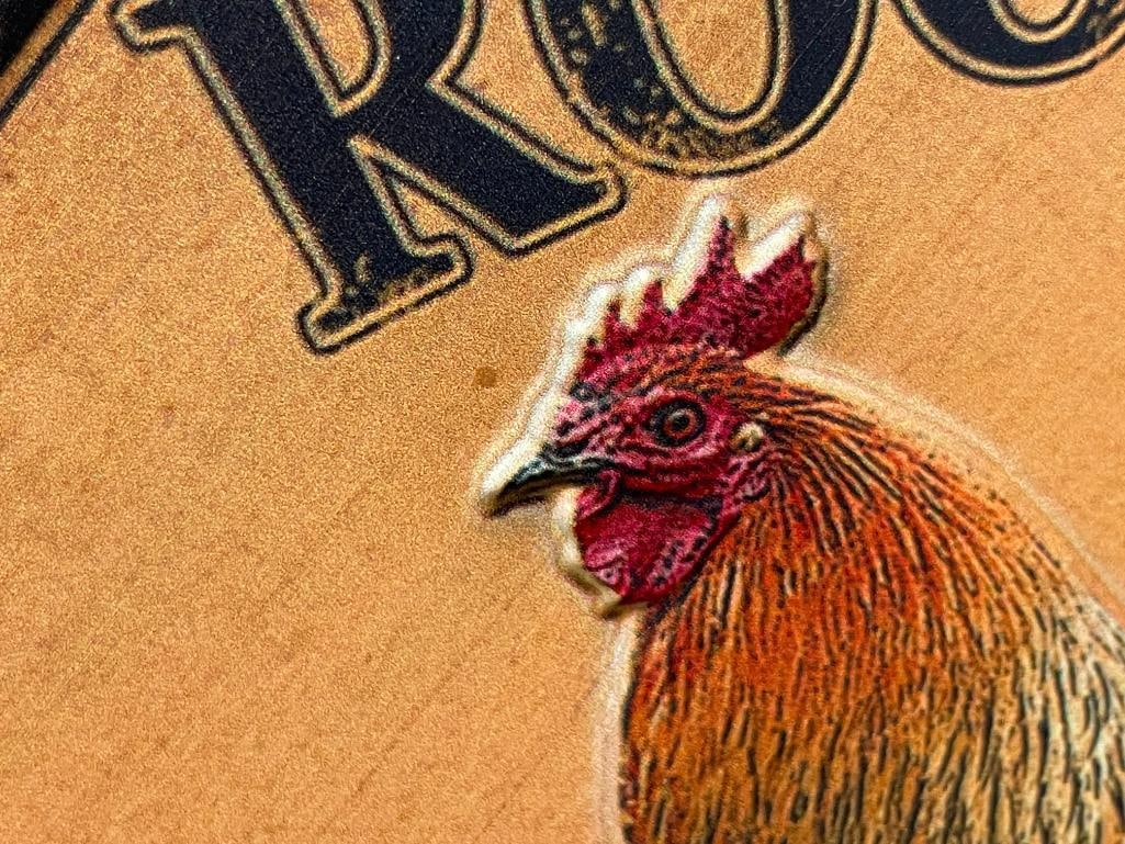 TWO STAMPED METAL ROOSTER CROSSING EMBOSSED METAL SIGNS - 3