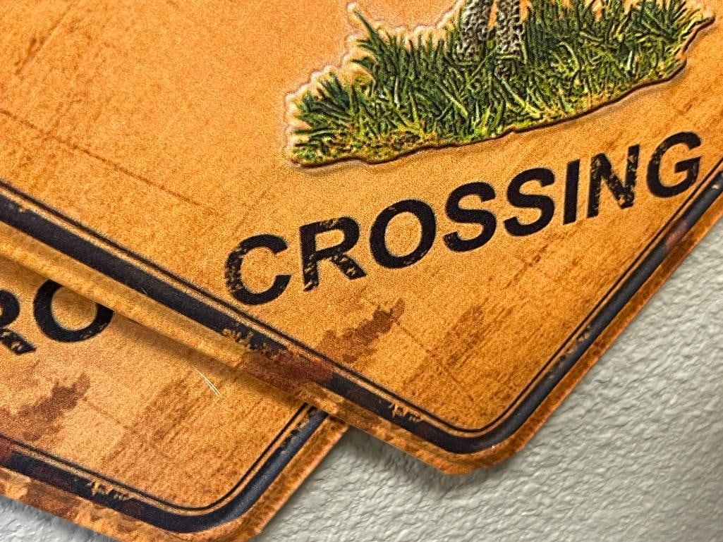 TWO STAMPED METAL ROOSTER CROSSING EMBOSSED METAL SIGNS - 4